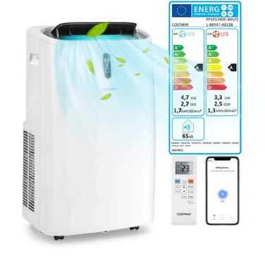 Мобільний кондиціонер COSTWAY 16000 BTU з функцією обігріву, осушення, вентиляції та нічного режиму для приміщень до 150 м² з пультом та керуванням через додаток, 4.7 кВт, ≤57 дБ