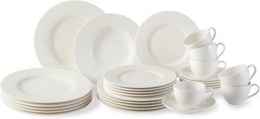 Villeroy & Boch vivo Basic White набір посуду 30 предметів, білий, преміум порцеляна, для сервірування столу, підходить для посудомийної машини та мікрохвильової печі, тарілки, чашки, кераміка, сервіз