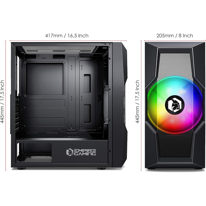 Корпус для ПК Empire Gaming Onyx ARGB, середній ATX, mATX, ITX, 4 адресовані RGB-вентилятори (1×200 мм, 3×120 мм), бокова панель із загартованого скла