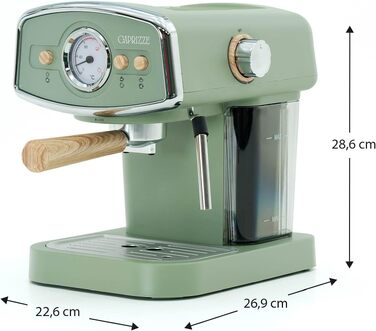 Напівавтоматична кавомашина Kai Espresso 1050 Вт, 15 Бар, на 5 чашок, з капучинатором та підігрівом чашок, матово-зелена