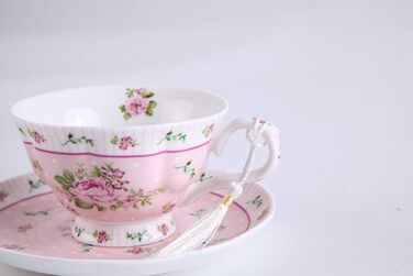Чашка та блюдце з порцеляни Shabby Chic Vintage з птахом, метеликом і квітами у подарунковій коробці (рожевий колір)