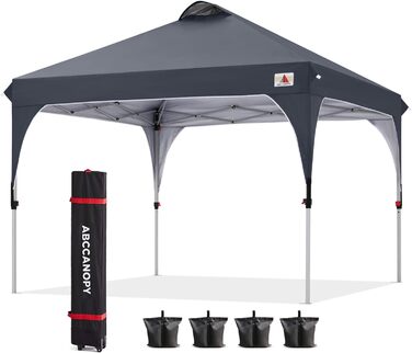 ABCCANOPY 3x3 м водонепроникний павільйон для саду, компактний розкладний тент із захистом від сонця, з роликовою сумкою, 4 утяжувачі, 4 мотузки, 4 кілки, темно-сірий