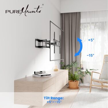 Настінний кронштейн для ТБ та монітора PureMounts, нахильний та поворотний, VESA 100x100 мм, до 20 кг, для діагоналі 32-70 дюймів, чорний