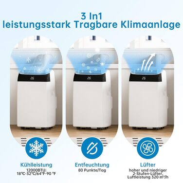 Мобільний кондиціонер Acekool 12000 BTU 4-в-1 з нічним режимом, енергокласу A, для кімнат до 51м²