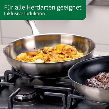 Набір сковорідок FACKELMANN Chefkoch München з нержавіючої сталі 2 шт. (24 та 28 см) для індукційних плит, з кришкою для сковороди 24 см