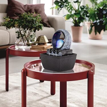 Настільний фонтан Dyna-Living з рухомою кулею та LED-підсвіткою, декоративний водоспад з полірезину, багатоколірний, 26 x 23 x 17.5 см (Стиль 2)