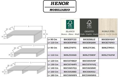 Телевізійна тумба Henor з регульованою драбинкою, FSC® дерево, 90+90x35x30/15 см, графіт