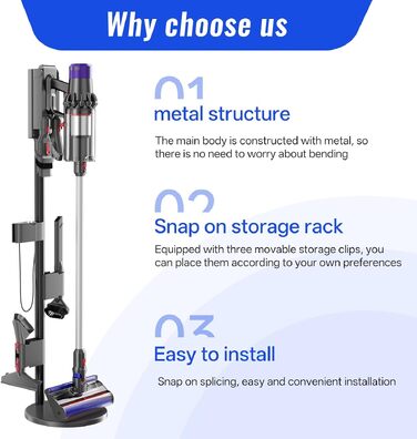 Підставка для пилососа Nukisa, сумісна з Dyson V15, V12, V11, V10, V8, V7 — металевий стійкий тримач для бездротового пилососа та аксесуарів