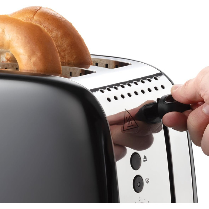 Тостер Russell Hobbs Colours Plus Edelstahl на 2 тости, чорний - з підставкою для булочок, 6 режимів підсмажування, розморожування, функція Lift & Look, 1600 Вт