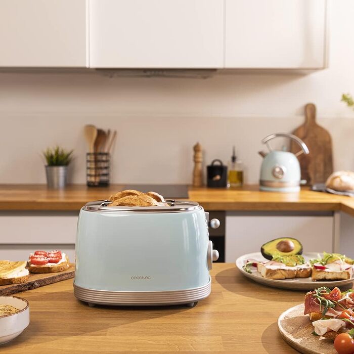 Тостер Cecotec Toast&Taste 800 Vintage Light: 850 Вт, 2 слоти, нержавіюча сталь, зелений/блакитний, 3 функції