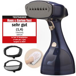 LEBENLANG Пароочищувач для одягу - 1500W, 300ml, з рукавичкою та насадками | Професійний пароочищувач для одягу | Пароочищувач, парогенератор, спрей, блакитний