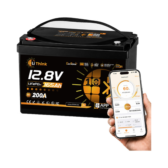 LiFePO4 акумулятор 12V 165Ah для кемпера та автобудинку, Bluetooth 5.4, стандарт ECE R10, літієва батарея H190 Dual Purpose