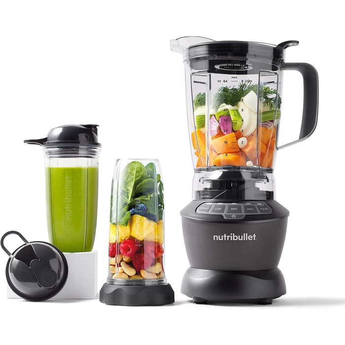 Блендер Nutribullet 1000 Вт, електричний, 1,6 л, мультифункціональний, сірий, модель NBF450DG (2020), професійний стаціонарний міксер