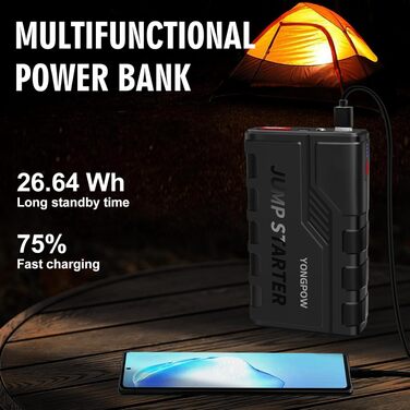 Бустер для автомобіля Starthilfe Powerbank 1500A 12V — Пусковий зарядний пристрій (джамп-стартер) для бензинових (до 7.0L) та дизельних (до 5.5L) двигунів, з LED-ліхтарем та USB-портом