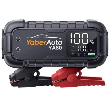 Бустер для автомобіля YaberAuto 8000A, пусковий пристрій Powerbank 26800mAh, 65W USB-C PD, для бензинових та дизельних двигунів до 12.0л, з ліхтарем 600 Лм