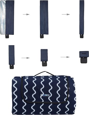 Пікнік килимок Relaxdays XXL 200x300 см, флісовий, водонепроникний, теплоізольований, з ручкою для перенесення, темно-синій/білий