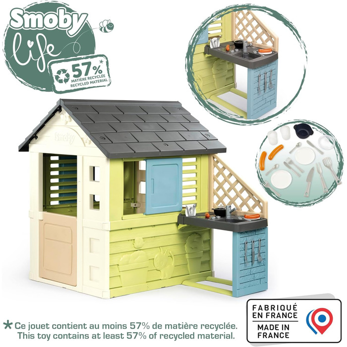 Дитячий будиночок Smoby Life Pretty з кухнею, 110x127x145 см, перероблений пластик, для вулиці, від 2 років