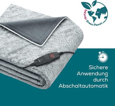 Електрична грілка-ковдра Beurer HD 75 Nordic Grey Green Planet, з переробленого матеріалу, 6 температурних режимів, м'яка, автоматичне вимкнення, 180x130 см