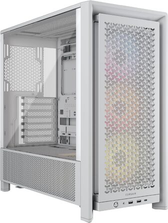 Корпус для ПК CORSAIR 4000D RS ARGB, модульний, Mid-Tower, ATX, білий, високий повітряний потік, 3 встановлені ARGB вентилятори, сумісний з ASUS BTF, MSI Project Zero, Gigabyte Project Stealth