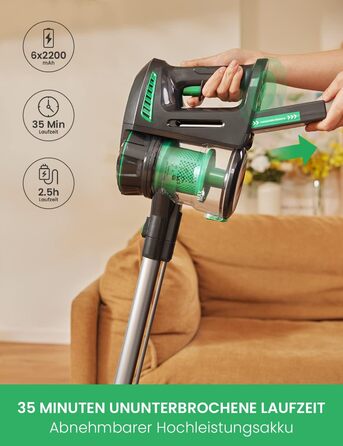 Пилосос Vactidy Blitz V8 бездротовий, 25КПа, знімний акумулятор, до 35 хв роботи, для прибирання шерсті тварин та твердих підлог, зелений
