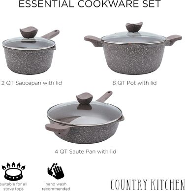 Набір посуду Country Kitchen з антипригарним покриттям, литий алюміній, 11 предметів, кремовий колір – для щоденного приготування їжі