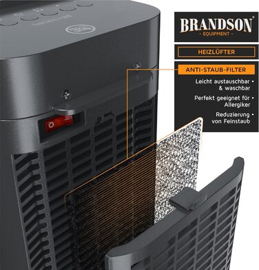 Керамічний обігрівач Brandson 2000W з дистанційним керуванням, тихий, енергозберігаючий, з холодним режимом, двома рівнями потужності та осциляцією, для офісу, вітальні, спальні, чорний