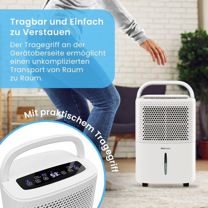 Осушувач повітря Pro Breeze 12 л/доба для приміщень до 20 м², 3 режими, цифровий дисплей, таймер, шланг, проти вологи та плісняви, білий