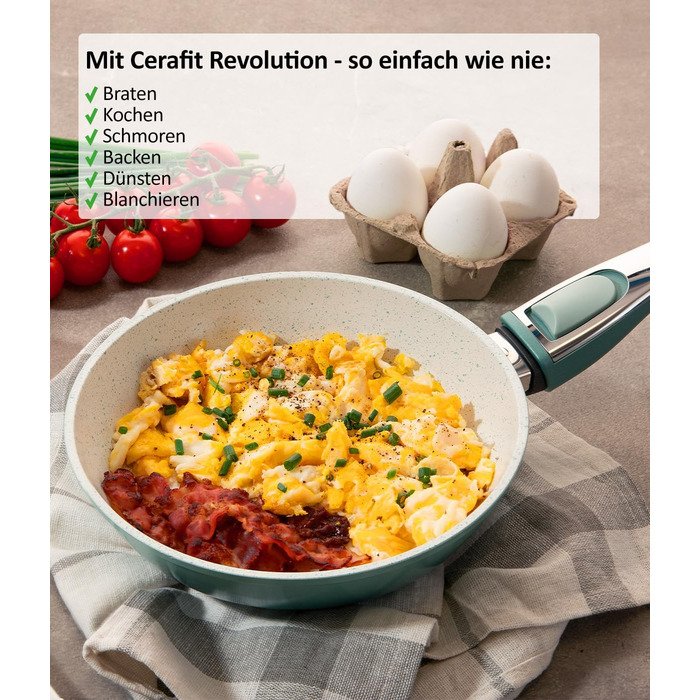 Сковорода Genius Cerafit Revolution 24 см, керамічна антипригарна, без PFAS, з скляною кришкою і знімною ручкою, для всіх типів плит, індукційна, придатна для духовки та посудомийки