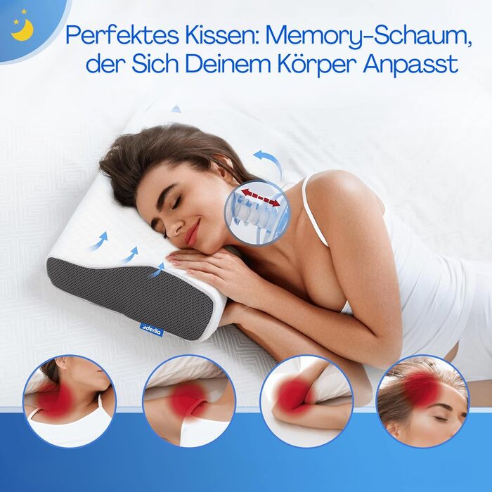 Ортопедична подушка Derila Queen Size з піни Memory Foam для бокового, спинного та переднього сну