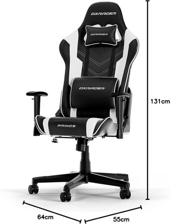 Ігрове крісло DXRacer PRINCE P132, чорний і білий, оригінал, PVC шкіра