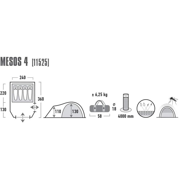 Намет High Peak Mesos 4, темно-сірий/зелений, L – туристичний на 4 особи