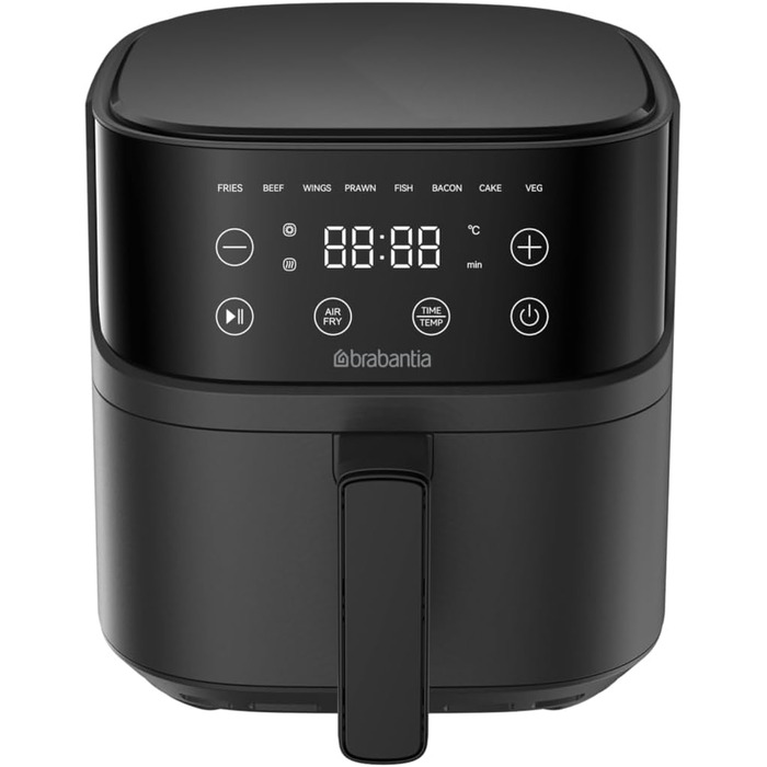 Аерофритюрниця Brabantia Airfryer XL 4 л, 1700 Вт, цифровий сенсорний дисплей, 8 програм, без PFAS, чорна, BBEK1134