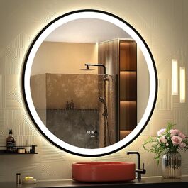 Дзеркало з LED-підсвіткою, кругле, з датчиком руху, для макіяжу, регульоване, антизапар, водонепроникне IP44, для ванної кімнати, настінне, діаметр 90 см