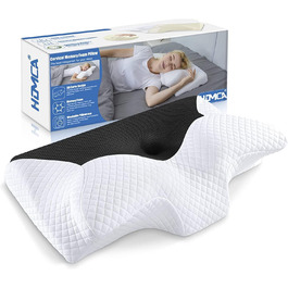 Ортопедична подушка HOMCA з піни Memory Foam, ергономічна подушка для підтримки шиї та голови, для сну на боці, спині та животі, знімний чохол, чорна, 60x35x8/12 см