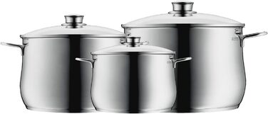 Набір каструль WMF Diadem Plus, 3 предмети, індукційні, з кришками, нержавіюча сталь, поліровані, без покриття