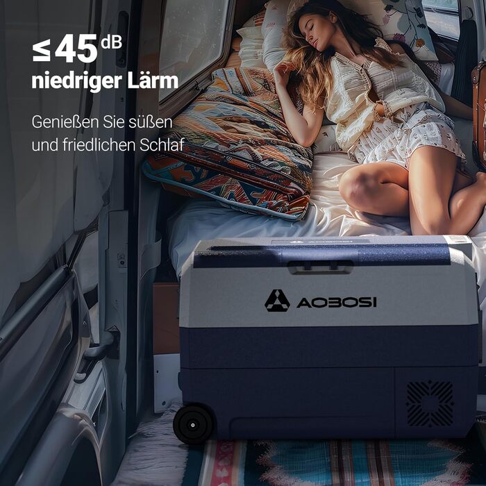Автомобільний компресорний холодильник AAOBOSI 50л з Wi-Fi, 12/24V та 220V, -20°C для авто, кемпінгу, вантажівок, з двома зонами охолодження