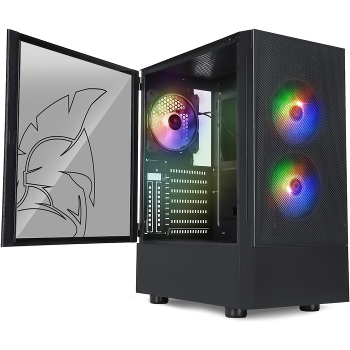 Корпус для ігрового ПК EMPIRE GAMING Sapphire ARGB, середній Tower ATX/Micro-ATX/ITX, бокова панель із загартованого скла, 3 вентилятори 120 мм ARGB, MB Sync, чорний