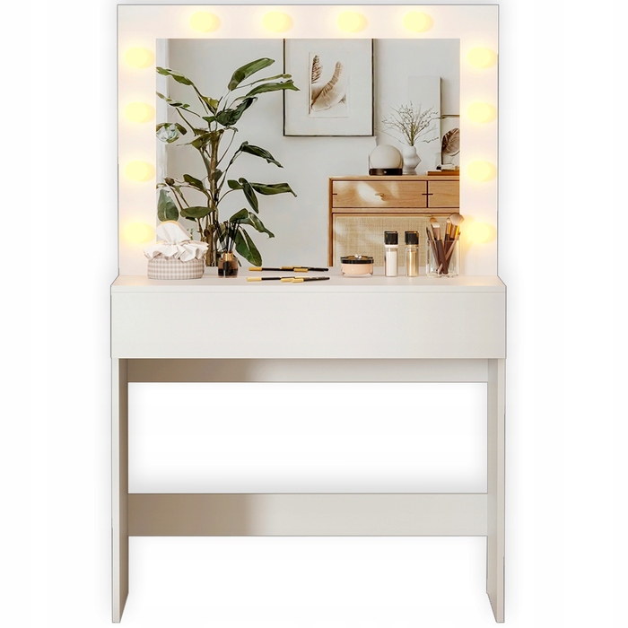 Косметичний столик білий (МДФ) з LED-підсвіткою та шухлядою