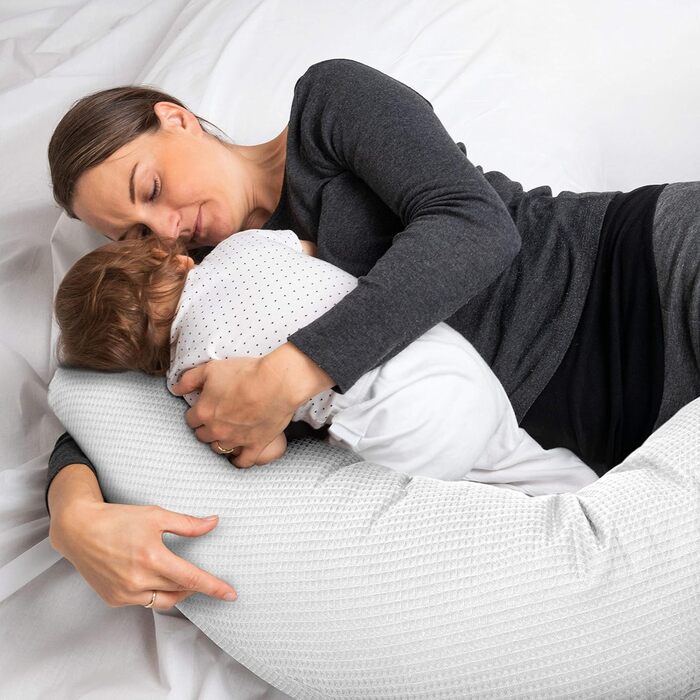 Подушка для годування та вагітності Amilian XXL, біла, з чохлом, універсальна, для новонароджених та майбутніх мам