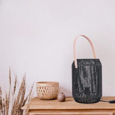 Настільна лампа Paco Home Boho чорна, для спальні та робочого столу, E27, плетений абажур, декор