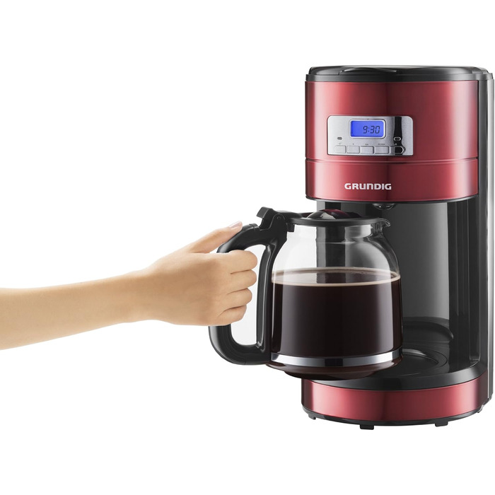 Кавоварка Grundig KM 6330 Red Sense, 1,8 л, 12 чашок, з цифровим годинником і програмованим стартом, металік червона