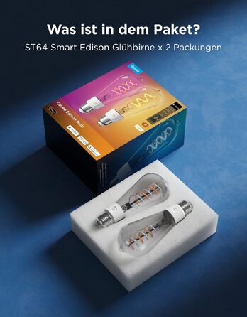 Розумна LED лампа Govee Smart Edison E27 RGBWW, 500лм, димнування, форма ST64, набір 2 шт