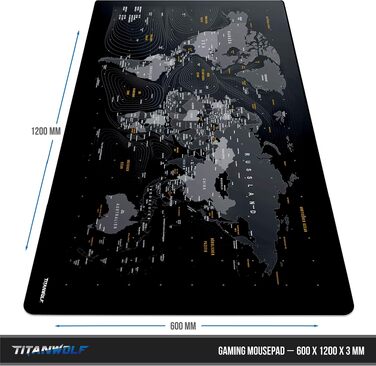 Ігровий килимок для миші Titanwolf XXXL (1200x600 мм) з принтом «Карта світу», великий килимок на стіл для миші та клавіатури