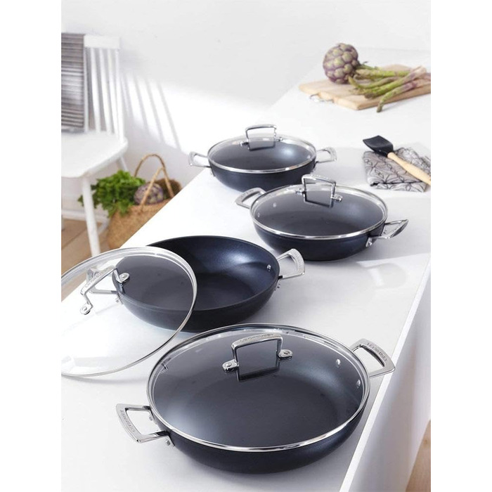Сковорода Le Creuset з антипригарним покриттям з кришкою, 24 см, для всіх плит (включно з індукцією), антрацит/срібло