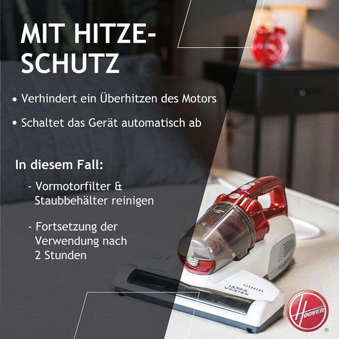 Пилосос Hoover Ultra Vortex з UV-ліхтарем для матраців і м'яких меблів, 3-в-1, проти пилових кліщів та алергенів, гігієнічне очищення для алергіків