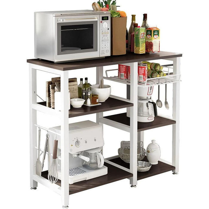 Стелаж кухонний Sogesfurniture W5S-BK-BH, 90x40x83 см, чорний & горіх (мікрохвильова піч, хліб)