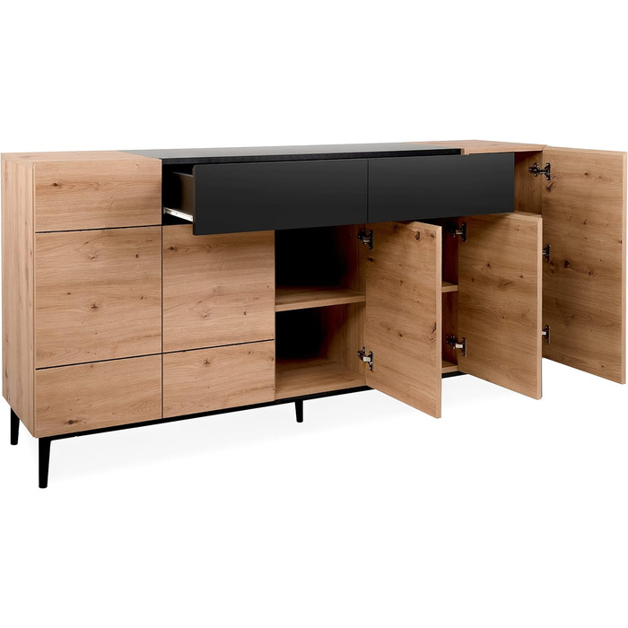 Комод Newfurn чорний дикий дуб, вінтажний індустріальний стиль, 180x90x42 см, для вітальні, спальні, передпокою, їдальні
