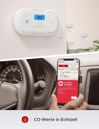 Розумний детектор чадного газу X-Sense XC04-WX з Wi-Fi, сповіщення в реальному часі через додаток, зі змінною батареєю, білий