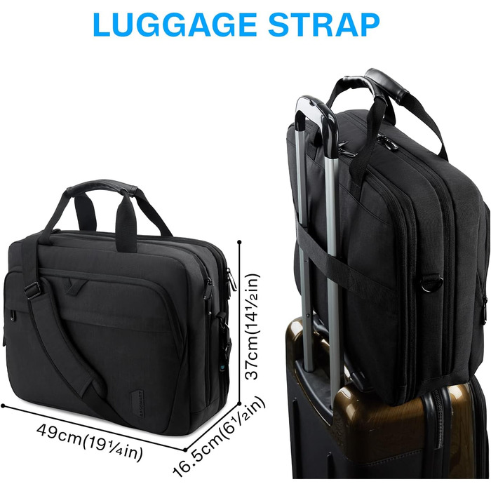 Сумка для ноутбука Bagsmart 17.3 дюймів, розширювана ділова сумка-месенджер для чоловіків та жінок, захисний чохол для бізнес-поїздок та офісу, чорна
