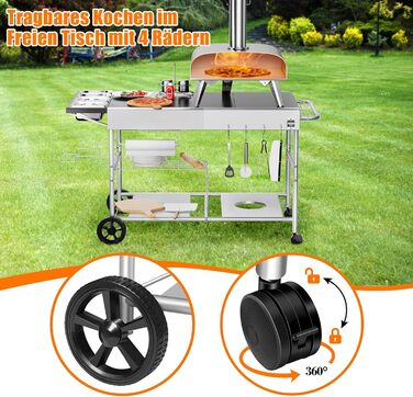 Гриль-возна тележка Denmay для Weber Q, Ninja Woodfire, піци, з великою робочою поверхнею